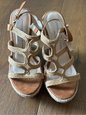 Chinese Laundry Milla Strappy Espadrille Sandal Natural Jute Sz 6 Platform Wedge